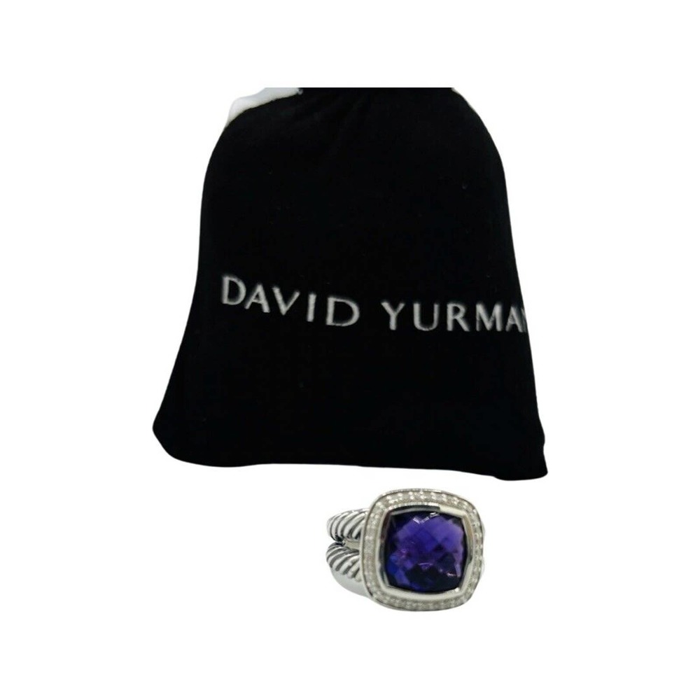 David Yurman Sterling Silver Albion Ring 11mm with Amethyst and Diamonds Size 7